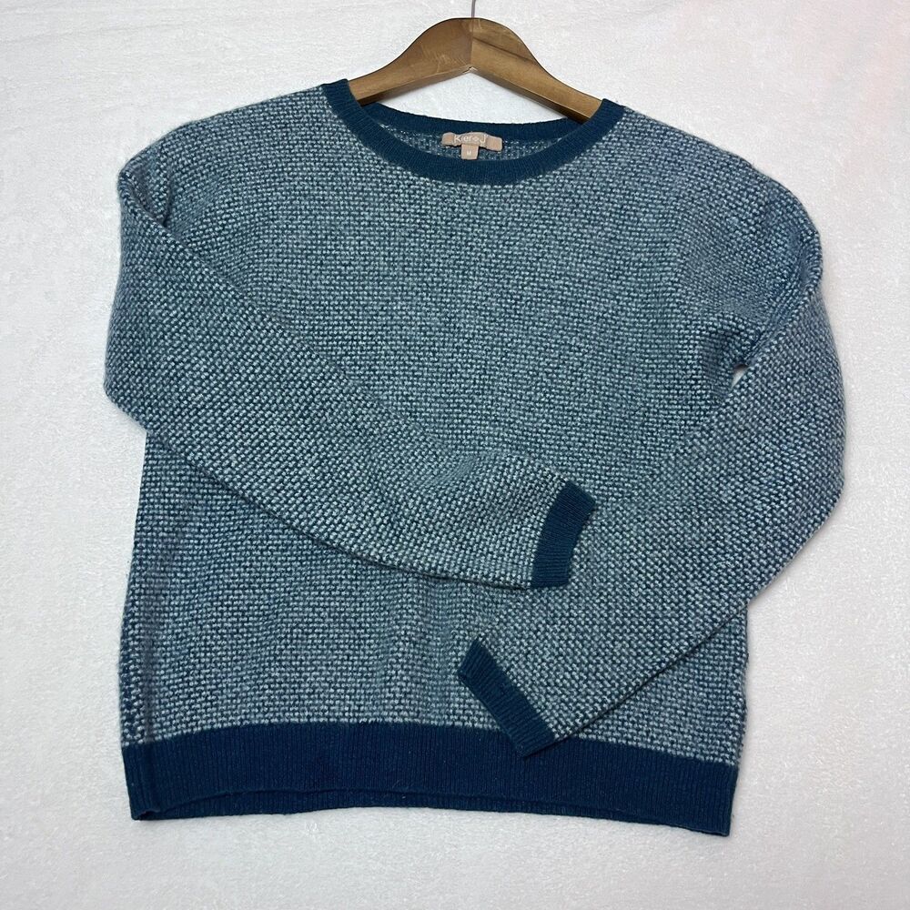 100% Cashmere Womens M Blue Teal Textured Crewneck Sweater 18” P2P Kier + J - Picture 6 of 9